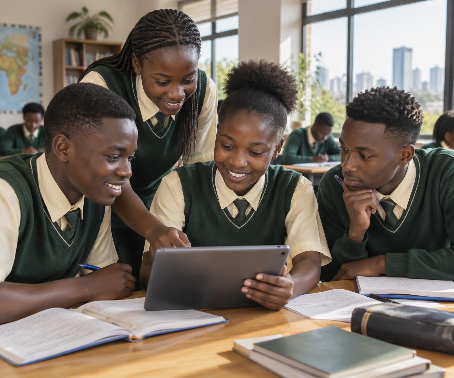 Kenyan secondary school students learning together